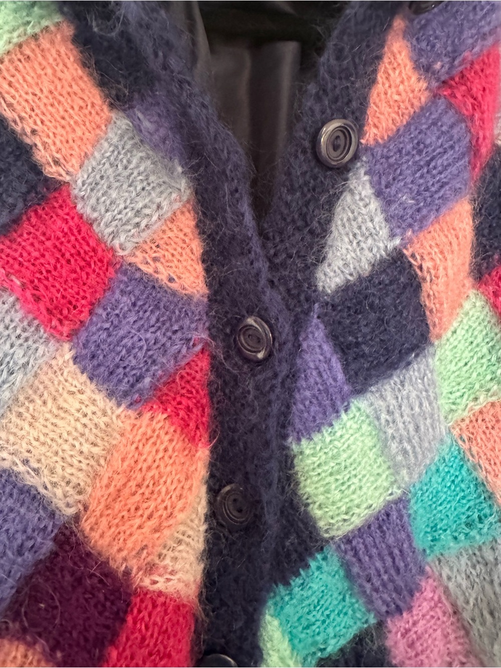 VTG Hand Knitted Mohair Cardigan Jacket Made in England Lined Patchwork Size - Picture 5 of 7